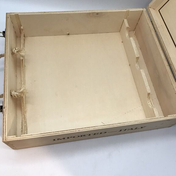 Vintage Cella Fratelli Wooden Wine Bottle Carrier Box Rope Handle Bronze Clasps - Picture 4 of 12